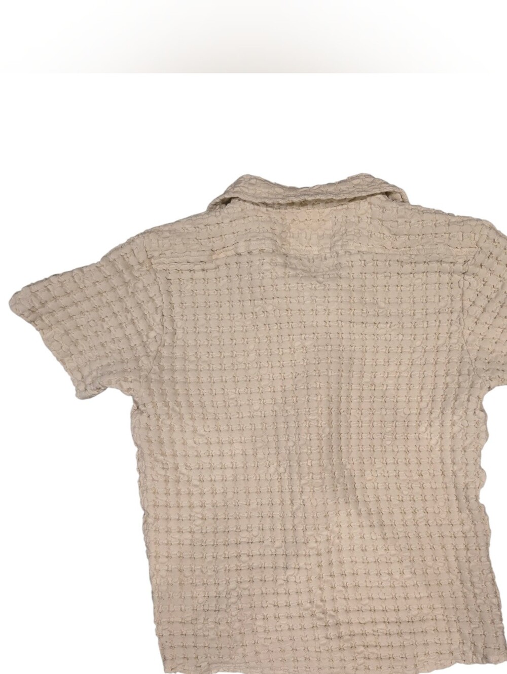 OAS Cuba Waffle Camp Knit Short Sleeve Ecru Button Down Shirt M - Picture 8 of 9